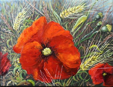 N° 337  TROIS ÉPIS DE BLÉ  ET UN COQUELICOT